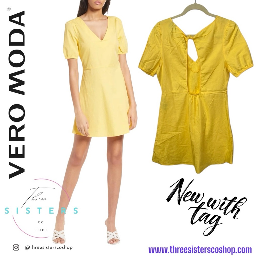 Vero Moda Taya Puff Sleeve cutout twist back A Line sundress